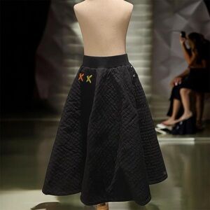 Black Quilted Circle Skirt with Multicolor Stitch Accents
